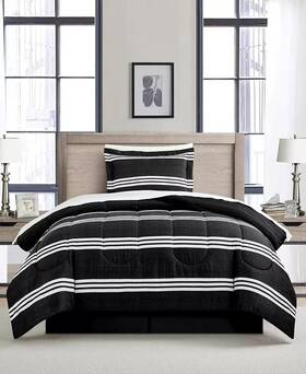Fairfield Square 734737753372 Collection Black / White Aiden Striped 6-pc King Comforter Set