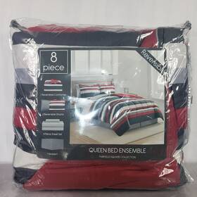 Fairfield Square Collection 734737422957 8pc Queen Comfortable Set Austin Red Stripe Bedding