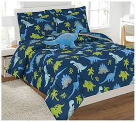 Fancy Linen 635309787651 Comforter Set Full Dinosaur Light Blue Grey Green Dinosaurs Design