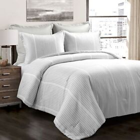 16t008113 Farmhouse Drew Stripe Silver-infused Antimicrobial Comforter Gray 5pc Set King