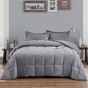 Fast Furnishings 659455142980 Comforter Quilt Bedding Set Queen 3 Piece Microfiber Reversible Grey 2 Shams
