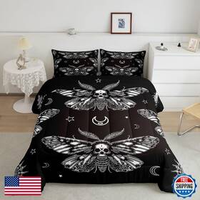 Feelyou B08xbrjcmg Boys Boho Moth Comforter Set Full Size Men Gothic Skull Bedding For