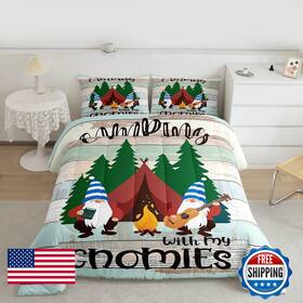 Feelyou B09zlch78f Camper Bedding Set Full Kids Cute Gnome Happy Camping Comforter For