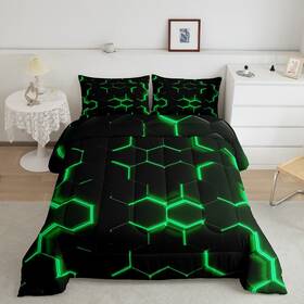 B0blhd4b43 Feelyou Honeycomb Comforter Set Twin Sizegeometric Hexagon Theme Green Neon