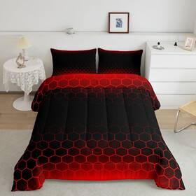 B0cl1wqssg Feelyou Red Black Ombre Comforter Set King Geometrics Honeycomb Bedding For