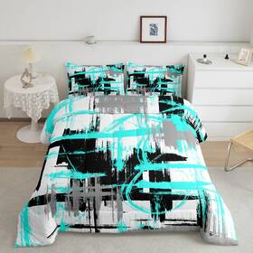 B0cm6jw9bk Feelyou Teal Grey Black Comforter Set Full Size Kids Abstract Art For