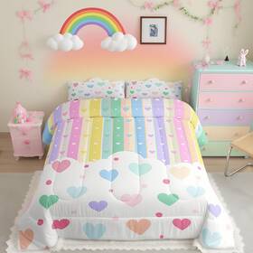 B0cp8qknb6 Feelyou Pretty Rainbow Bedding Set For Kids Boys Girls Colorful Love Heart
