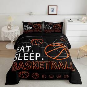 B0csdb8djs Feelyou Basketball Comforter Set Black Orange Bedding For Kids Boys Girls