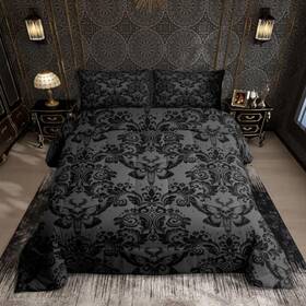 B0cx9fgz4v Feelyou Adults Gothic Comforter Set Queen Size Dark Olive Green Damask