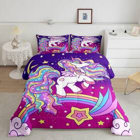 B0cxj3f5pr Feelyou Galaxy Twin Size Unicorn Glitter Bedding Set For Girls - Star Rainbow