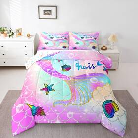 B0d22jzjhx Feelyou Mermaid Comforter Set Full Size For Kids Girls Rainbow Colorful