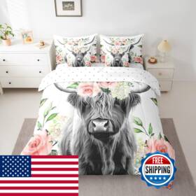 B0d8xjfq31 Feelyou Highland Cow Bed In A Bag Kids Rose Floral Bull Cattle Bedding Set