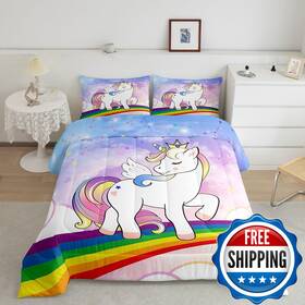 B0dg879k5s Feelyou Unicorn Bedding Toddler Size For Girls Cute Rainbow Comforter