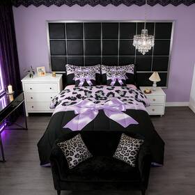 B0fv7hzcv5 Feelyou Purple Silk Bowknot 7 Piece Bedding Set Queen Size Grey Leopard