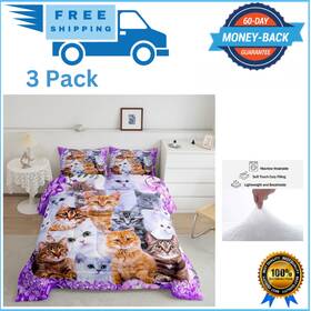 Sxs1936bznxx-full Feelyou Kids Cute Cat Comforter Cartoon Pet Cats Bedding Set For Children Boys Girls