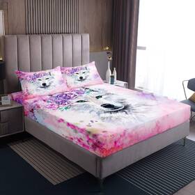 Sxs3317clnxx-twin Feelyou Wolf Bedding Set Tie Dye Pink Print Bed Sheets For Kids Boys Girls 3d