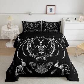 Sxs5105bzwt Feelyou Skull Comforter Set Bat Skeleton Boho Moth Gothic Bedding