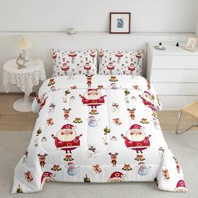 Sxs5837bznxx-queen Feelyou Christmas Comforter Set Cute Snowman Santa Claus Kids Decorations Bed