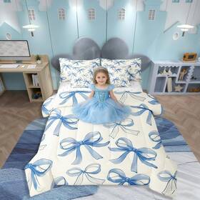 Wby4696yan-tjqab Feelyou Blue Bow Comforter Set With Sheets Cute Bowknot Bed In A Bag For Boys Girls B