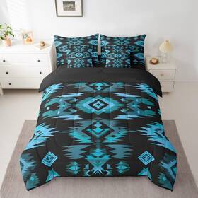 Zmts5100ywy-tjqab Feelyou Southwestern Comforter Set With Sheets Tribal Native American Queen Blue Black