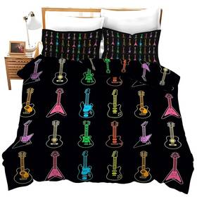 Feorafei 994368999026 Colorful Guitar Musical Instruments Rock And Roll Print 3 Pieces Duvet Cover