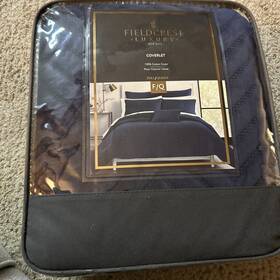 Fieldcrest 081806618040 Luxury Cotton Chevron Velvet Coverlet Quilt Full / Queen Navy