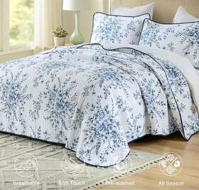 Finlonte 647349351365 Quilts Queen Size - 100% Cotton Comforter Set Blue Red White P