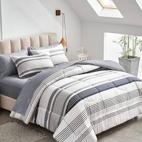 Narf5-13599 Flysheep Ombre Boho Striped Bed In A Bag 7 Piece Queen Size Grey N Navy Black Stripes