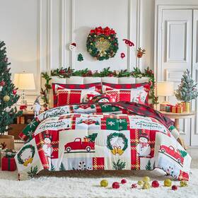 Sdbigsm01-q Flysheep Christmas Bed In A Bag 7 Pieces Queen Snowman Snowflake Deer Patchwork Plaid