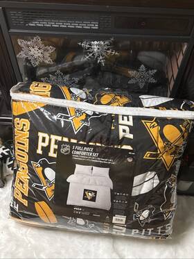 Foco 198408485021 Pittsburgh Penguins 5-piece Nhl Comforter Set Full Size Bed In A Bag New