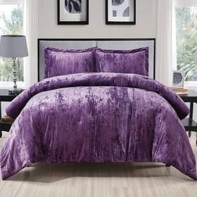 B0bgj24ln7 Fredsure Crinkle Velvet Comforter Set Purple Queen