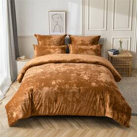 Com001 Fredsure Distressed Velvet Comforter Set 5 Pieces Gold Caramel King Velve