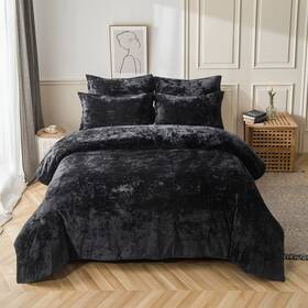 Comforter23-2 Fredsure Distressed Velvet Comforter Set 5 Pieces Black Queen Face