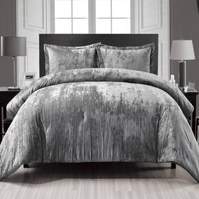 F20221 Fredsure Crinkle Velvet Comforter Set 3 Pieces Grey King Face And Bru