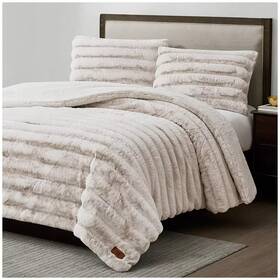 1661432 Frye 4 Inch Channel 3-piece Faux Fur Comforter Set - King Size Beige/cafe