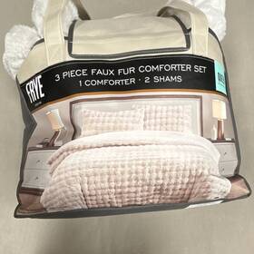 176857 Frye Queen 3 Piece Comforter Set Faux Fur Beige Polyester Solid Down Alternative