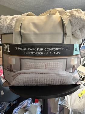 1796287 Frye Queen Faux Fur 3 Piece Comforter Set White Polyester Solid Bedroom