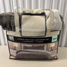 1796288 Frye Solid Luxury Faux Fur Comforter 3 Piece 108x98 In King Set New With Tags