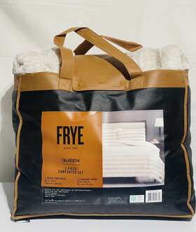 Frye 783048220851 Channel Luxury Faux Fur Comforter 3 Piece Queen Set Reversible New Beige