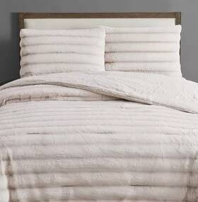 Frye 783048227133 4 Inch Jacquard Channel Luxury Faux Fur Comforter 3 Piece Queen Set Reversible