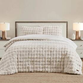 Frye 783048284822 2 Inch Solid Channel Luxury Faux Fur Comforter 3 Piece King Set Cream Color