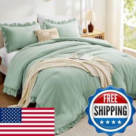 B0fqtp8kbl Fuanna King Size Comforter Set Sage Green 3 Pieces Ruffle Bedding Fluffy Far