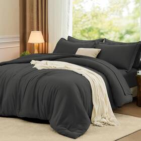 B0fr4gz239 Fuanna Full Size Comforter Sets Dark Grey 7 Pieces Bed In A Bag All Season Light