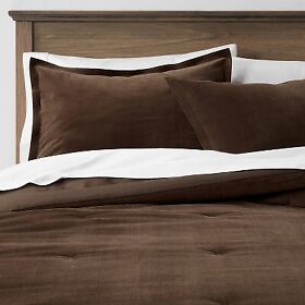 82253599 Full Queen Cotton Velvet Comforter And Sham Set Brown Threshold