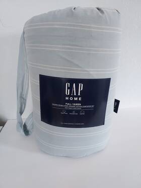 Gap Home 961102697050 Blue White Stripe Organic 100% Cotton Full/queen Comforter Set New