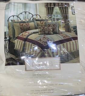 Garnet 735732222276 Vtg Nos 90 S Tapestry King Size Woven Jacquard Comforter Set Burgundy Green Gold