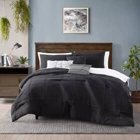 83879446 Geneva Home Fashion 5pc Twin Femi Enzyme Washed Embroidered Comforter Set Black -