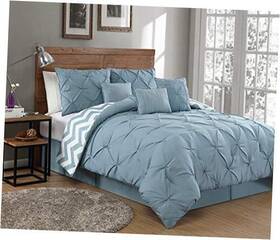 Geneva Home Fashion 841323163825 7-piece Ella Comforter Bed Set - Reversible Ultra-soft Pinch Pleat Spa Blue