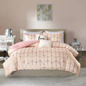 Wlao3751 Geometric Comforter Set Twin Pink Gold Metallic Decorative Pillow Sham Bedding