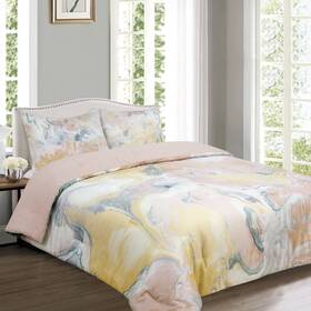 Gingham & Thread 011342279894 Marble Full/queen 3pc Comforter Set Blush/multicolor